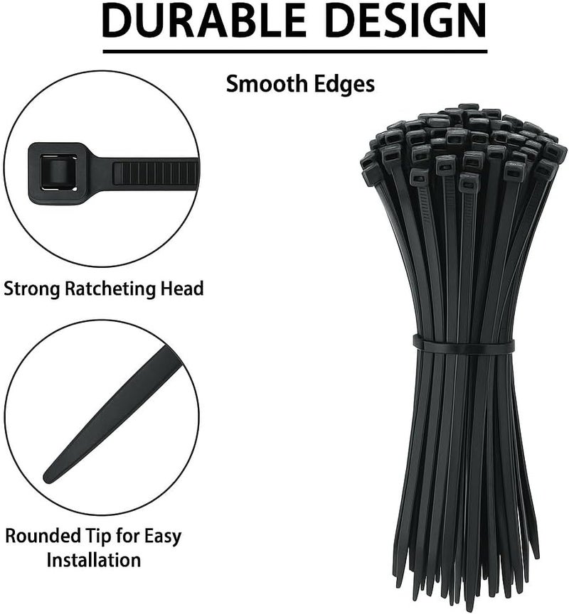 درافل رباط كابلات متعدد الأغراض من النايلون من دورافيل - عبوة من 100 رباط، ذاتي القفل، قدرة تحمل عالية للوزن، طول 10 سم، أسود - Image 3